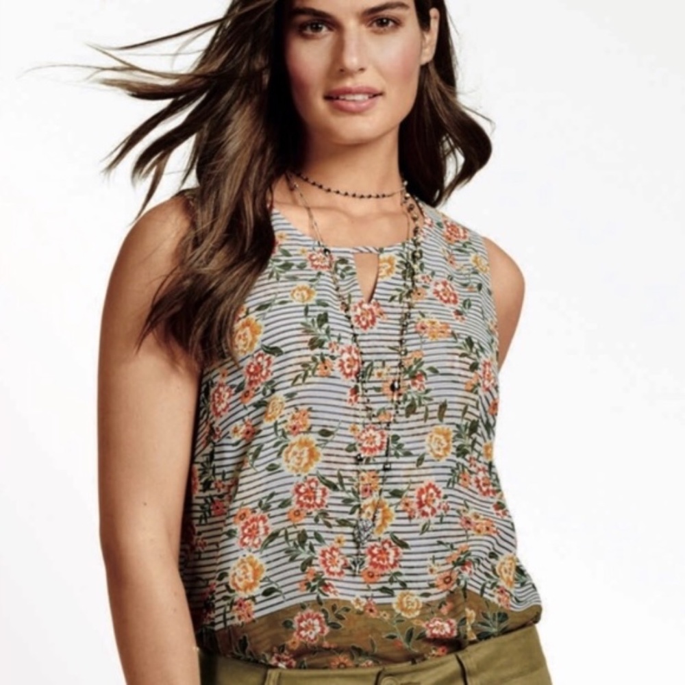 Cabi Modern Striped Floral Penelope Blouse Medium - Like New